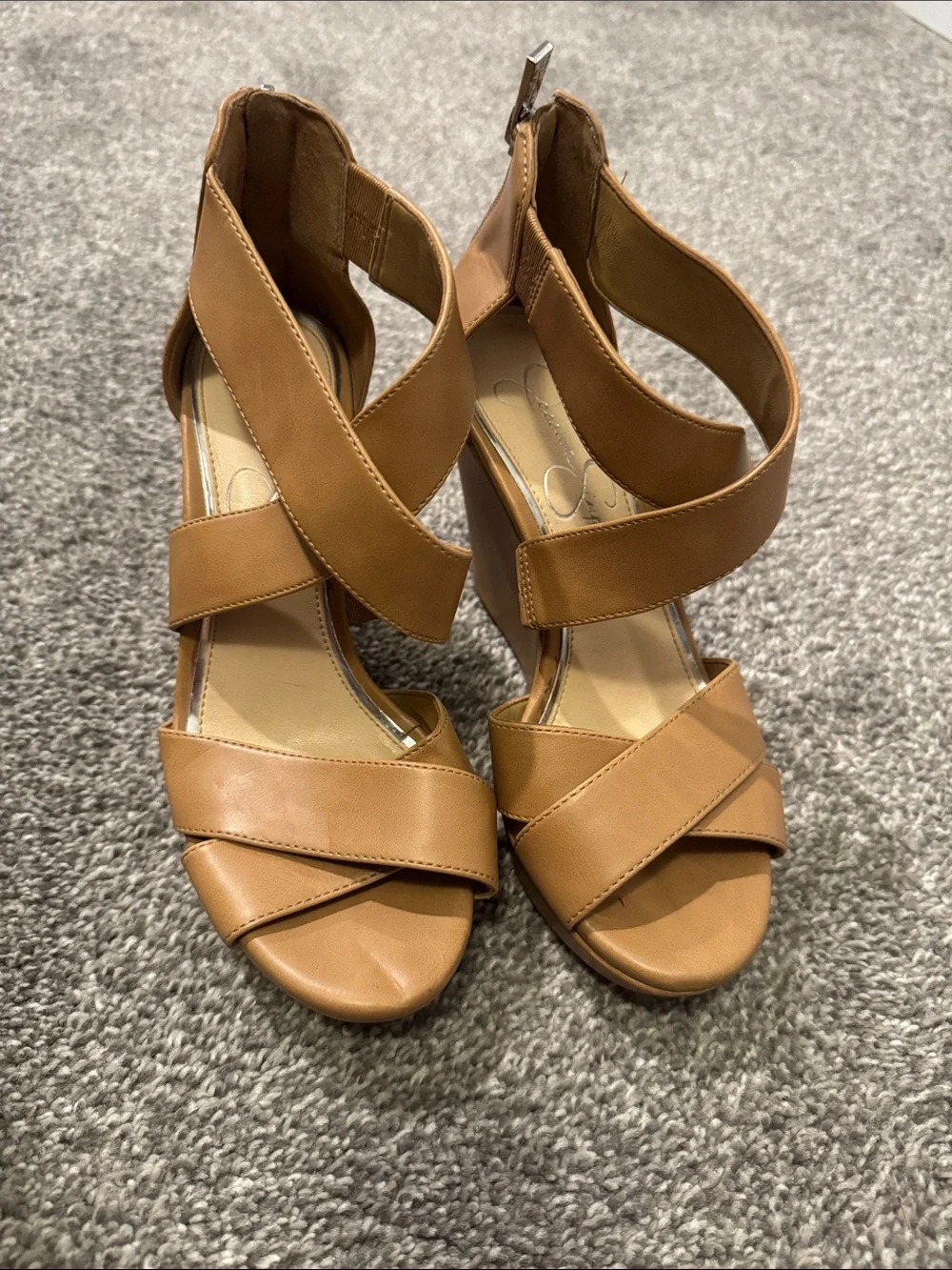 Jessica Simpson Tan Crisscross Wedge Sandals